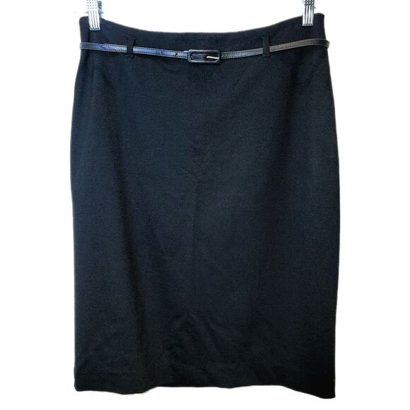 VTG Charter Club Pencil Skirt Sz 10 Skinny Belt Black Zip Slit Career Retro NEW - Picture 2 of 13